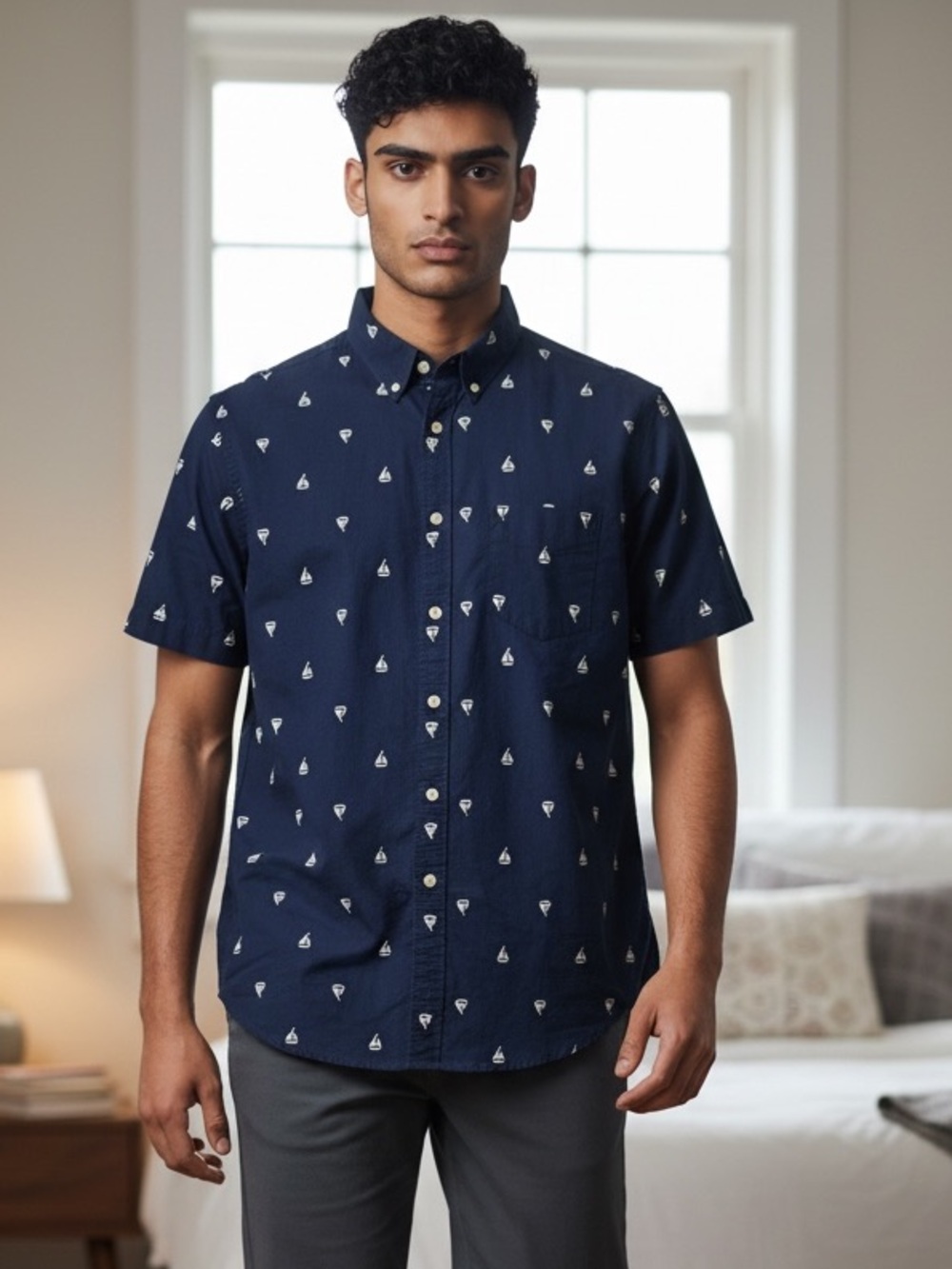 Merona Men’s Navy Blue Classic-Fit Collared Shirt – Size Medium Casual